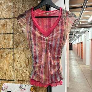 Vintage Moa Moa Floral Fairycore Mesh Top Y2K Pink Boho Made in USA Small